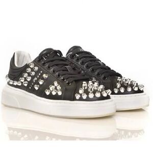 NEW John Richmond black silver studs leather biker sneakers style 10208 5.5